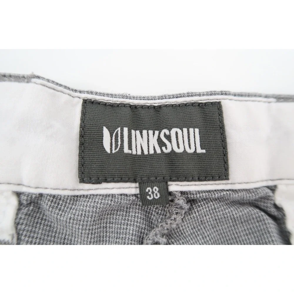 Linksoul Golf Shorts Mens 38 Gray Houndstooth‎ Lightweight Nylon Stretch Pockets